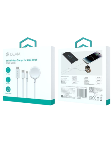 DEVIA CARGADOR 3 EN 1 USB-C/LIGHTNING/APPLE WATCH BLANCO
