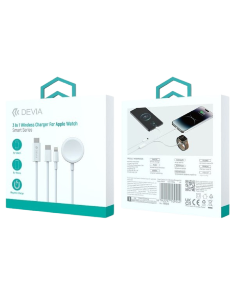 DEVIA CARGADOR 3 EN 1 USB-C/LIGHTNING/APPLE WATCH BLANCO