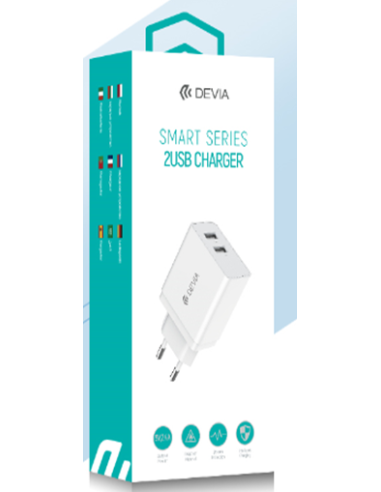 DEVIA CARGADOR DOBLE USB 2.4A CARGA RAPIDA BLANCO