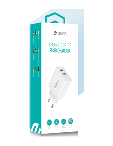 DEVIA CARGADOR DOBLE USB 2.4A CARGA RAPIDA BLANCO