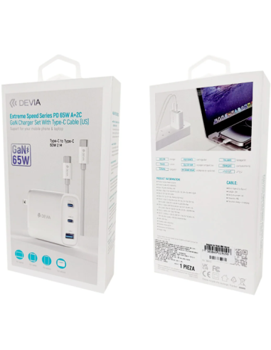 DEVIA CARGADOR EXTREME PD 65W USBa + 2 USBc BLANCO