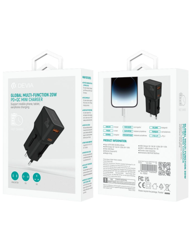 DEVIA CARGADOR MINI PD/QC 20W MULTIFUNCION (UK/EU/US/AU/CN)
