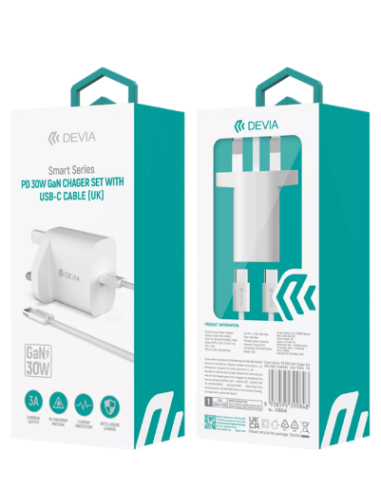 DEVIA CARGADOR PD 30W GAN CON CABLE C-C (UK)
