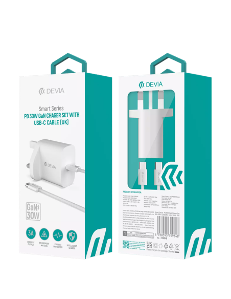 DEVIA CARGADOR PD 30W GAN CON CABLE C-C (UK)