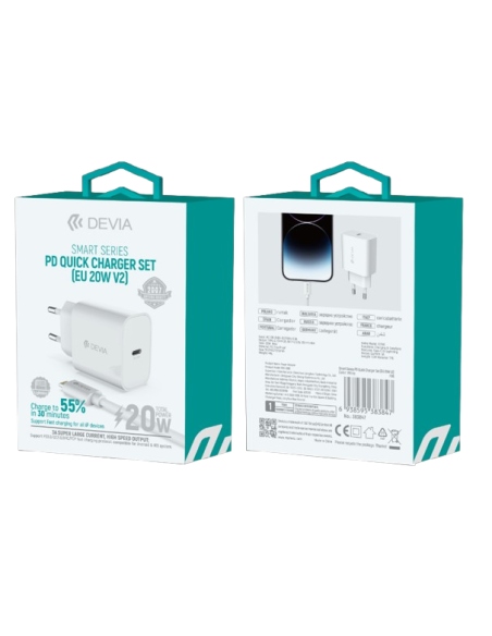 DEVIA CARGADOR SMART PD 20W GAN CON CABLE C-LIGHTNING (UK)