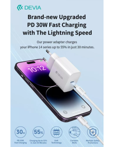 DEVIA CARGADOR SMART PD 30W LIGHTNING - USBc 1M BLANCO