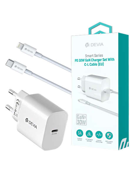 DEVIA CARGADOR SMART PD 30W LIGHTNING - USBc 1M BLANCO