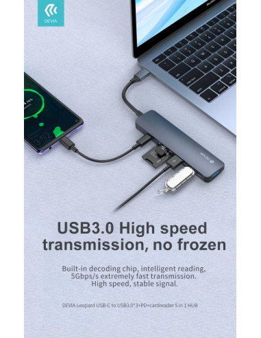 DEVIA HUB 5 EN 1 USB3.0x3/PD/LECTOR TARJETA