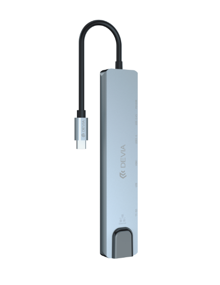 DEVIA HUB 8 EN 1 TIPO C HDMI/ USBx2/ PD 100W/ SD/ ETHERNET GRIS