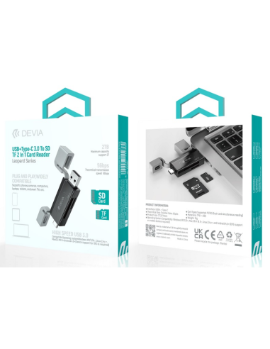 DEVIA LECTOR DE TARJETA USB/USB-C 3.0 NEGRO