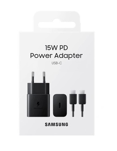 SAMSUNG CARGADOR 15W PD TIPO C + CABLE C-C NEGRO
