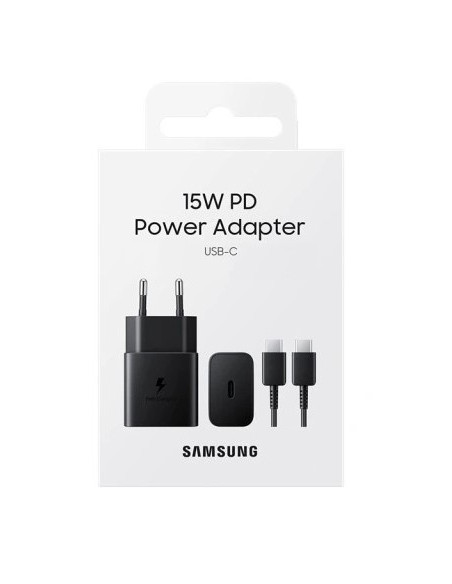 SAMSUNG CARGADOR 15W PD TIPO C + CABLE C-C NEGRO