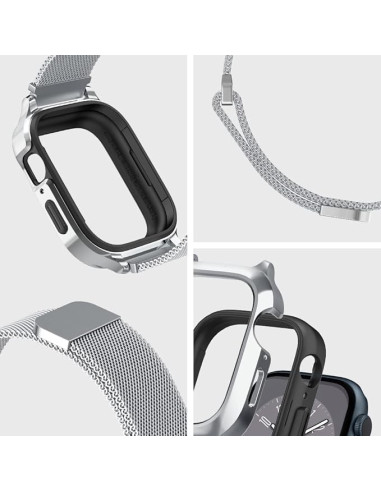 SPIGEN CARCASA/CORREA  APPLE WATCH METAL FIT PRO 9/8/7 42/44/45/49mm PLATA