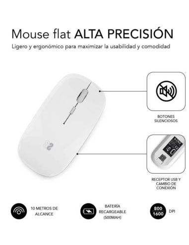 SUBBLIM RATON INALAMBRICO DUAL FLAT 1600DPI RECARGABLE BLANCO