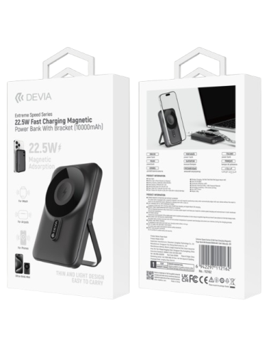 DEVIA BATERIA AUXILIAR MAGNETICA EXTREME 10000mAh /22.5W/ 3 EN 1 AIRPODS/MOVIL/IWATCH NEGRO