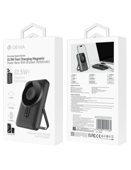 DEVIA BATERIA AUXILIAR MAGNETICA EXTREME 10000mAh /22.5W/ 3 EN 1 AIRPODS/MOVIL/IWATCH NEGRO