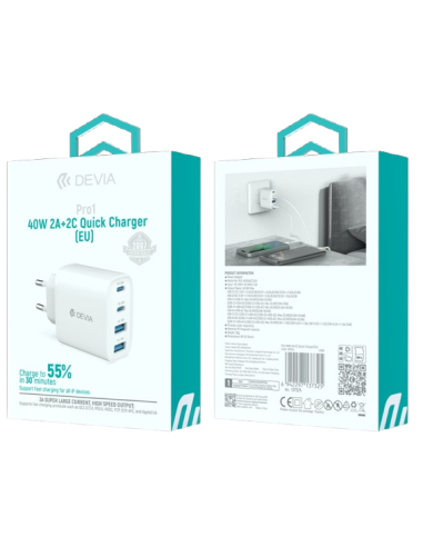 DEVIA CARGADOR PRO1 QC 40W 2 USBa / 2 USBc