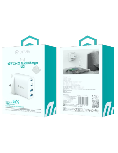 DEVIA CARGADOR PRO1 QC 40W 2 USBa / 2 USBc (UK)