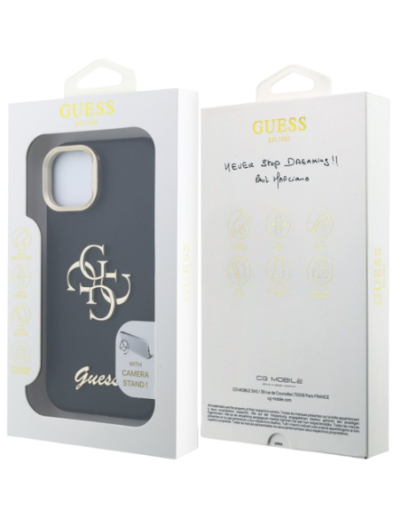 GUESS CARCASA GRAINED 4G SOPORTE CAMARA IPHONE 13 NEGRO