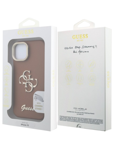 GUESS CARCASA GRAINED 4G SOPORTE CAMARA IPHONE 15 MARRON
