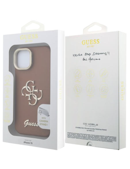 GUESS CARCASA GRAINED 4G SOPORTE CAMARA IPHONE 15 MARRON