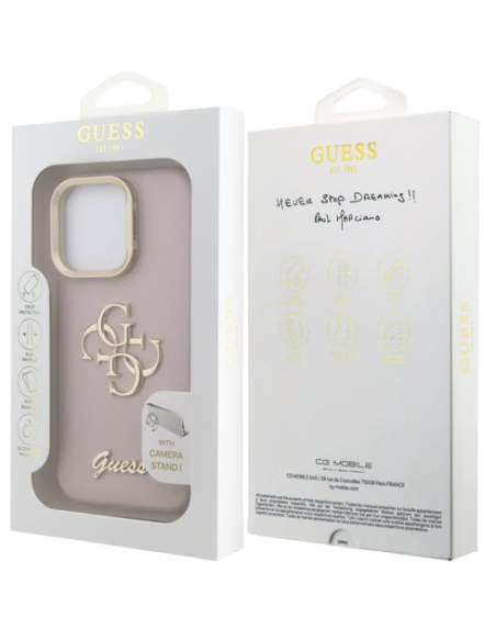 GUESS CARCASA GRAINED 4G SOPORTE CAMARA IPHONE 15 PRO MAX ROSA