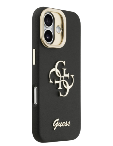 GUESS CARCASA GRAINED 4G SOPORTE CAMARA IPHONE 16 NEGRO
