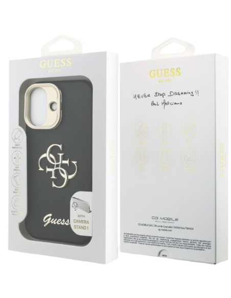 GUESS CARCASA GRAINED 4G SOPORTE CAMARA IPHONE 16 NEGRO