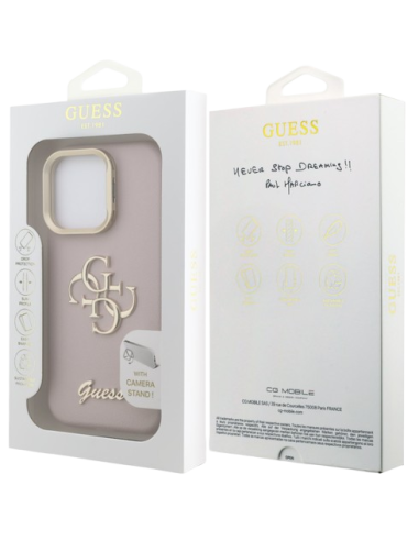 GUESS CARCASA GRAINED 4G SOPORTE CAMARA IPHONE 16 PRO MAX ROSA