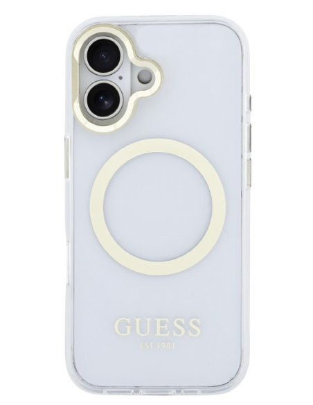 GUESS CARCASA MAGSAFE SOPORTE CAMARA IPHONE 16 DORADO