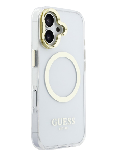 GUESS CARCASA MAGSAFE SOPORTE CAMARA IPHONE 16 DORADO
