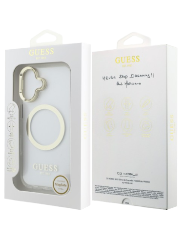 GUESS CARCASA MAGSAFE SOPORTE CAMARA IPHONE 16 DORADO
