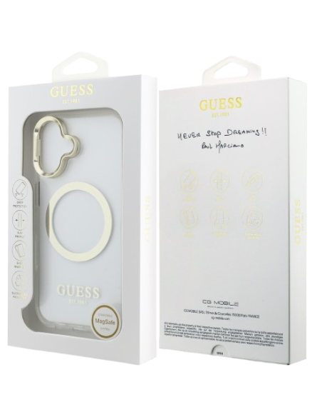 GUESS CARCASA MAGSAFE SOPORTE CAMARA IPHONE 17 DORADO