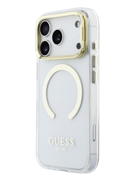 GUESS CARCASA MAGSAFE SOPORTE CAMARA IPHONE 17 PRO DORADO