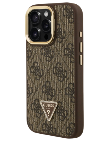GUESS CARCASA MAGSAFE TRIANGLE 4G SOPORTE CAMARA IPHONE 15 PRO MARRON