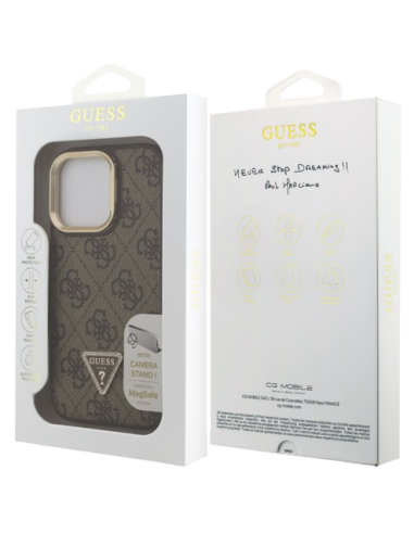 GUESS CARCASA MAGSAFE TRIANGLE 4G SOPORTE CAMARA IPHONE 15 PRO MARRON