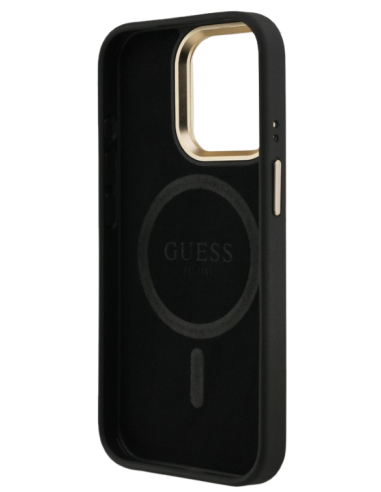 GUESS CARCASA MAGSAFE TRIANGLE 4G SOPORTE CAMARA IPHONE 15 PRO NEGRO