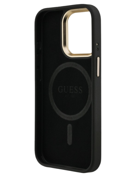 GUESS CARCASA MAGSAFE TRIANGLE 4G SOPORTE CAMARA IPHONE 15 PRO NEGRO