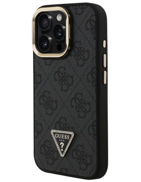 GUESS CARCASA MAGSAFE TRIANGLE 4G SOPORTE CAMARA IPHONE 15 PRO NEGRO