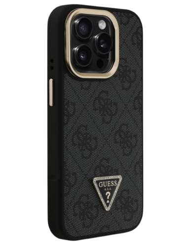 GUESS CARCASA MAGSAFE TRIANGLE 4G SOPORTE CAMARA IPHONE 15 PRO NEGRO