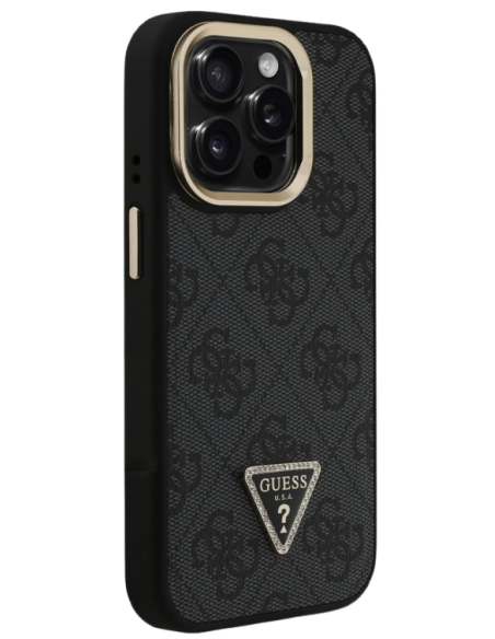 GUESS CARCASA MAGSAFE TRIANGLE 4G SOPORTE CAMARA IPHONE 15 PRO NEGRO
