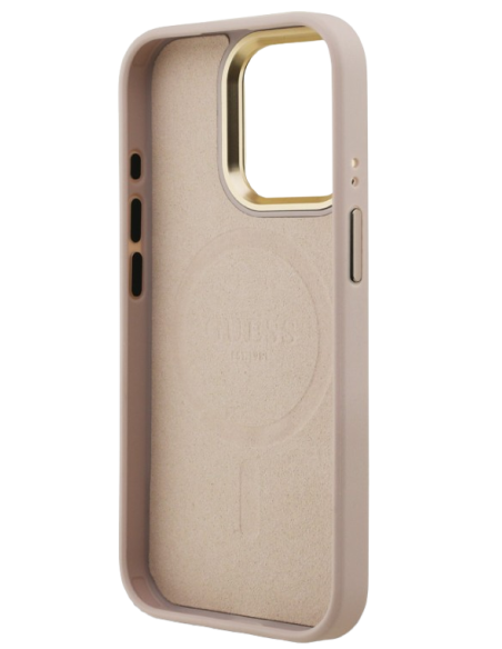 GUESS CARCASA MAGSAFE TRIANGLE 4G SOPORTE CAMARA IPHONE 15 PRO ROSA