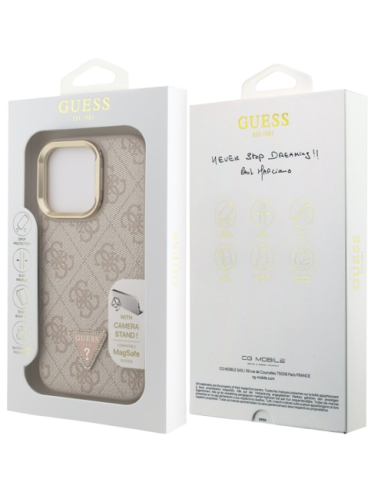 GUESS CARCASA MAGSAFE TRIANGLE 4G SOPORTE CAMARA IPHONE 15 PRO ROSA