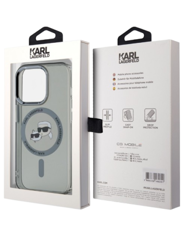 KARL LAGERFELD CARCASA MAGSAFE IML K&C HEADS IPHONE 15 PRO MAX NEGRO