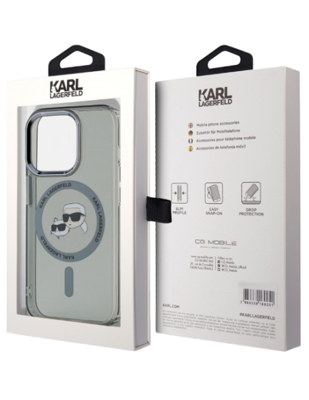 KARL LAGERFELD CARCASA MAGSAFE IML K&C HEADS IPHONE 15 PRO MAX NEGRO