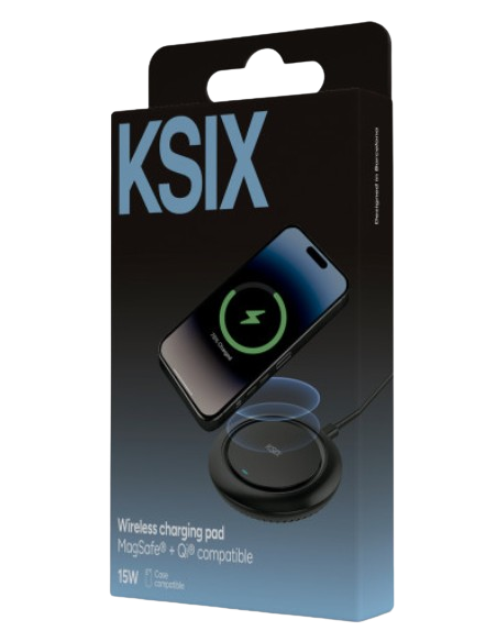 KSIX CARGADOR INALAMBRICO 15W QI CARGA RAPIDA NEGRO
