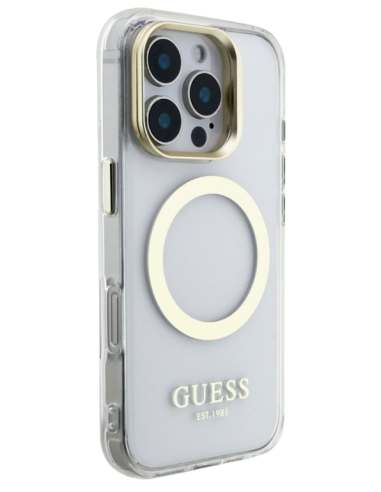 GUESS CARCASA MAGSAFE SOPORTE CAMARA IPHONE 15 PRO DORADO