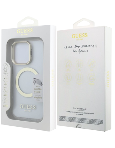 GUESS CARCASA MAGSAFE SOPORTE CAMARA IPHONE 15 PRO DORADO