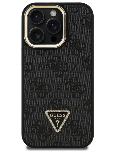 GUESS CARCASA MAGSAFE 4G TRIANGLE SOPORTE CAMARA IPHONE 16 PRO NEGRO