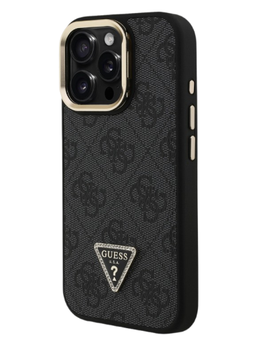 GUESS CARCASA MAGSAFE 4G TRIANGLE SOPORTE CAMARA IPHONE 16 PRO NEGRO